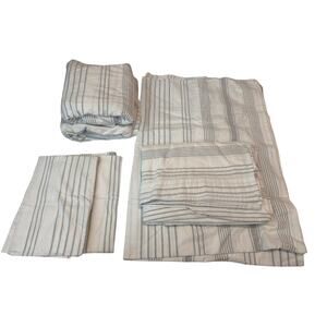 BUNDLE Threshold Striped Flannel Sheet Sets TWIN Gray White Lot of Two